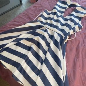 Navy blue and white stripped flowy dress!